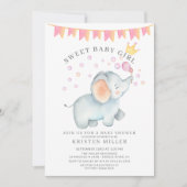 Invitation Sweet Baby Girl Elephant Baby shower (Devant)