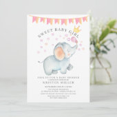 Invitation Sweet Baby Girl Elephant Baby shower (Debout devant)