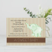 Invitation Sweet Baby Green & Brown Elephant Baby shower (Debout devant)