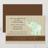 Invitation Sweet Baby Green & Brown Elephant Baby shower (Devant / Derrière)