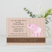 Invitation Sweet Baby Pink & Brown Elephant Baby shower (Debout devant)