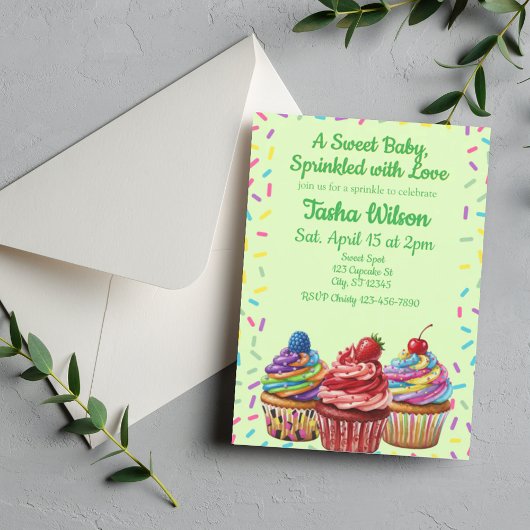 Invitation Sweet Baby Sprinkled w/ Love, Cupcake Shower