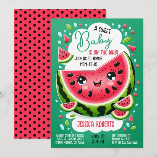 Invitation Sweet Baby Watermelon Baby shower à thème (Devant / Derrière)