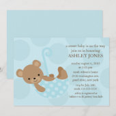 Invitation Sweet Bear Umbrella Boy Baby Shower (Devant / Derrière)
