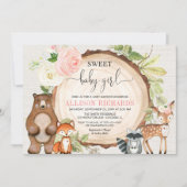 Invitation Sweet bébé fille boisée mignon animaux baby shower (Devant)