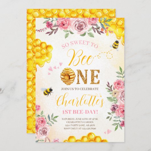 Invitation Sweet Bee 1er anniversaire (Devant / Derrière)