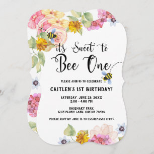 Invitation Sweet Bee 1er Anniversaire Floral Pastel Invitatio