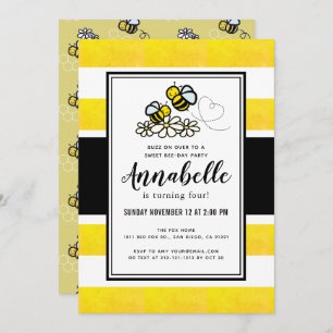 Invitation Sweet Bee Day Party Jolie Jaune Anniversaire
