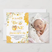 Invitation Sweet Bee One Photo 1st Birthday Invite (Devant)