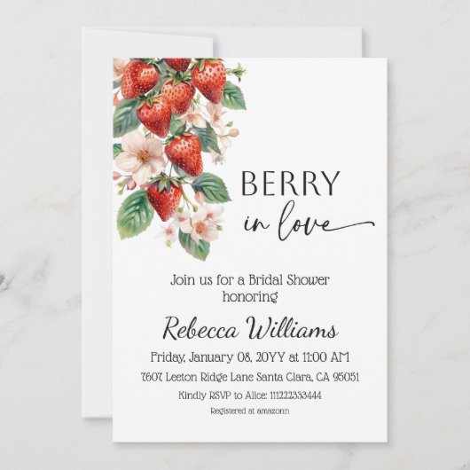 Invitation Sweet Berry in Love Strawberry Bridal Shower (Devant)