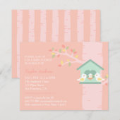 Invitation Sweet Birdhouse Nest Bird Baby shower rose de prin (Devant / Derrière)