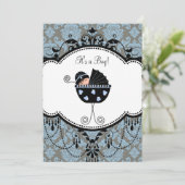 Invitation Sweet Blue Damask Baby Boy Douche (Debout devant)