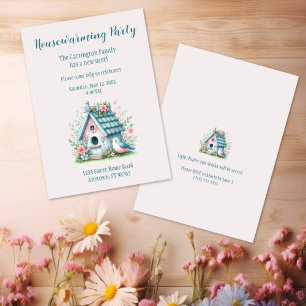 Invitation Sweet Blue et rose Birdhouse Fête de réchauffement