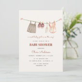 Invitation Sweet Boho Clothesline Baby shower fille (Debout devant)