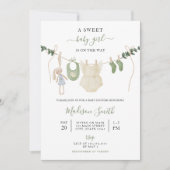 Invitation Sweet Boho Neutral Clothesline Baby shower fille (Devant)