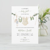 Invitation Sweet Boho Neutral Clothesline Baby shower fille (Debout devant)