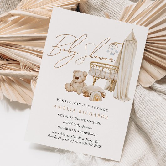 Invitation Sweet Boho Nursery Baby shower bleu