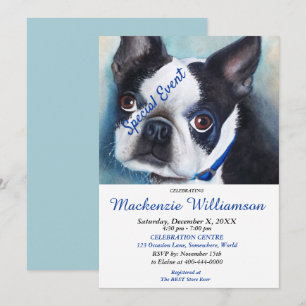 INVITATION SWEET BOSTON TERRIER PUPPY SOUHAITE UN JOLI ANNIVE