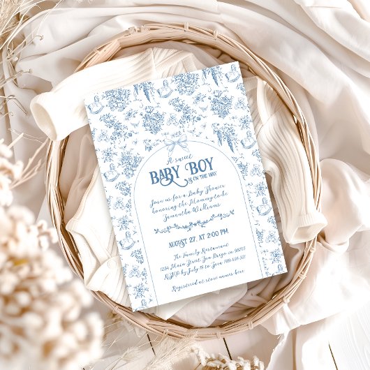 Invitation Sweet Boy Dusty Blue Whimsical Baby shower floral