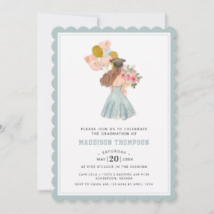Invitation Sweet Brunette Girl Aquarelle Graduation
