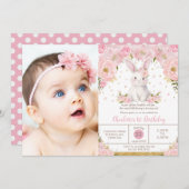 Invitation Sweet Bunny Rabbit Pink 1st 2nd 3rd Birthday Photo (Devant / Derrière)