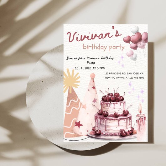 Invitation Sweet Cake Birthday Girl Party