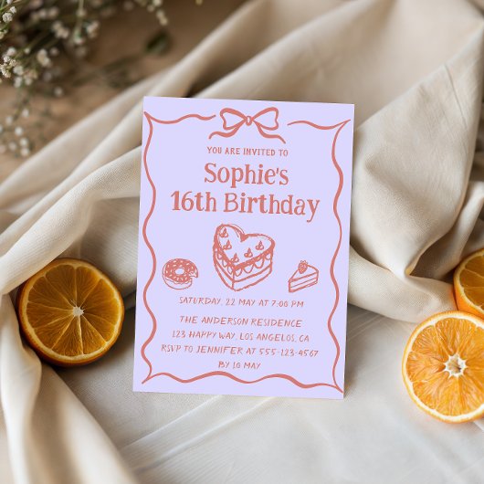 Invitation Sweet Cake & Bow Pastel Pink 16th Birthday Party