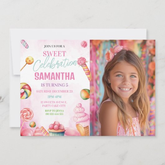 Invitation Sweet Candy 1er 2e 3e 5e anniversaire Photo (Devant)
