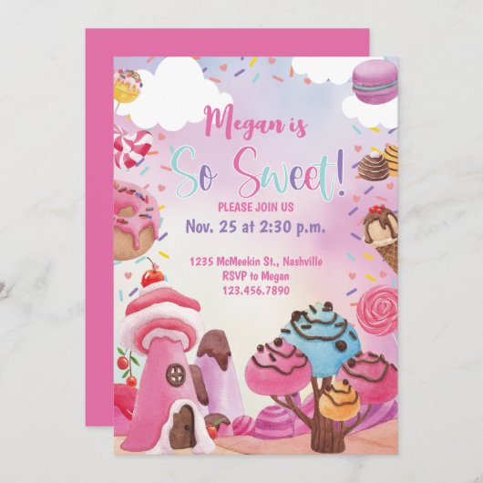 Invitation Sweet Candy Anniversaire Douce Un Deux Doux (Devant / Derrière)