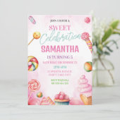 Invitation Sweet Candy fille d'anniversaire (Debout devant)