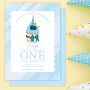 Invitation Sweet Celebration Blue Cupcake 1er anniversaire fê