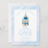 Invitation Sweet Celebration Blue Cupcake 1er anniversaire fê (Devant)
