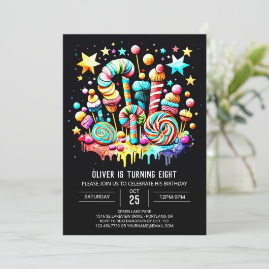 Invitation Sweet Celebration Candy Anniversaire (Debout devant)
