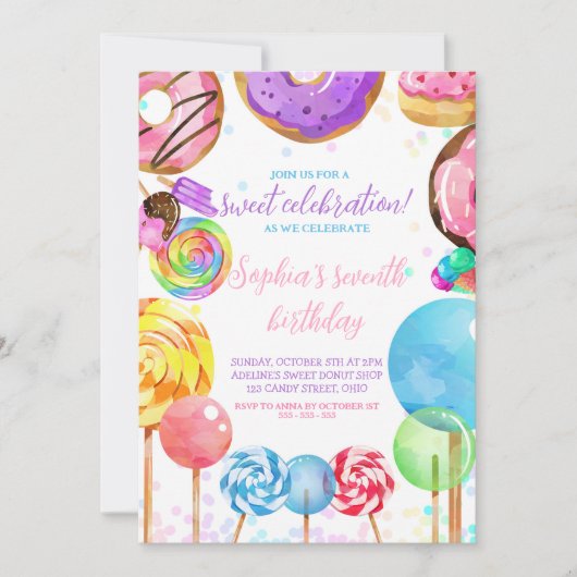 Invitation Sweet Celebration Candy Lollypops Fille colorée (Devant)