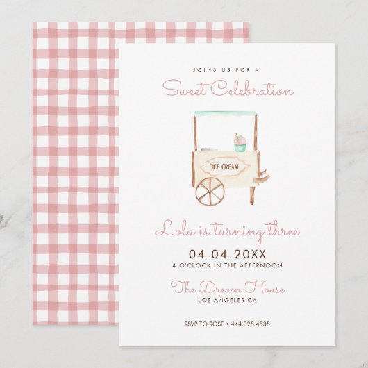 Invitation Sweet Celebration Glace Crème rose Anniversaire (Devant / Derrière)