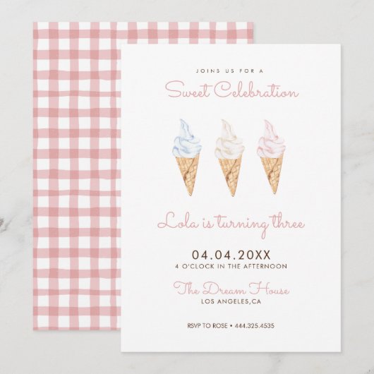 Invitation Sweet Celebration Glace Crème rose Anniversaire (Devant / Derrière)