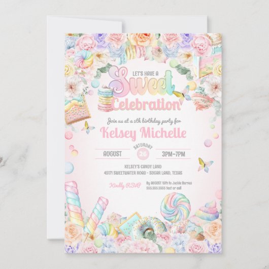 Invitation Sweet Celebration Pastel Candy Shoppe Anniversaire (Devant)