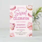 Invitation Sweet Celebration Pink Donuts Fille 9e anniversair (Debout devant)