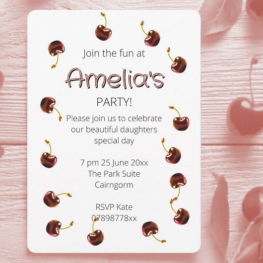 Invitation Sweet Cherry fête d'anniversaire personnalisée