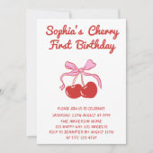 Invitation Sweet Cherry Theme 1st Birthday Party (Devant)