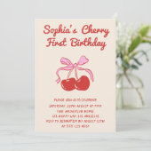 Invitation Sweet Cherry Theme 1st Birthday Party (Debout devant)