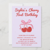 Invitation Sweet Cherry Theme 1st Birthday Party (Devant)