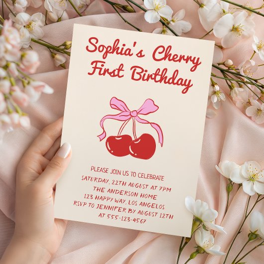 Invitation Sweet Cherry Theme 1st Birthday Party
