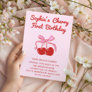 Invitation Sweet Cherry Theme 1st Birthday Party
