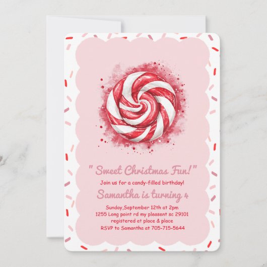 Invitation Sweet Christmas Fun Peppermint Candy  (Devant)