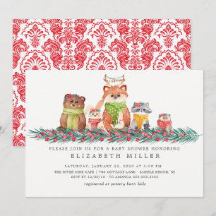 Invitation Sweet Christmas Woodland Animaux Baby shower