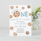 Invitation Sweet Cookie Boy Premier Anniversaire Bleu En vich (Debout devant)
