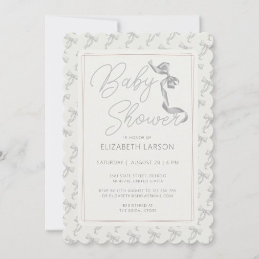 Invitation Sweet Coquette Beige Bow Cravate Élégant Baby show (Devant)