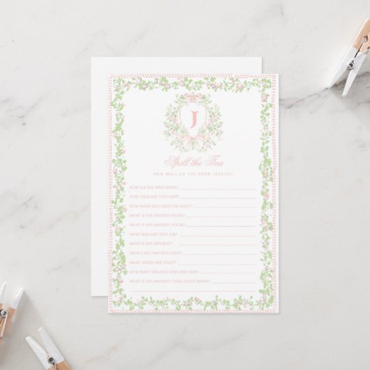 Invitation Sweet Crest | Spill the Tea Bridal Shower Game  (Devant/Arrière en situation)