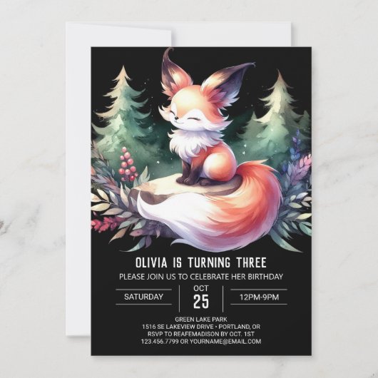 Invitation Sweet Custom Fox Anniversaire numérique (Devant)